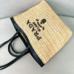 Prada Medium Crochet And Leather Tote Bag 1BG499 Apricot